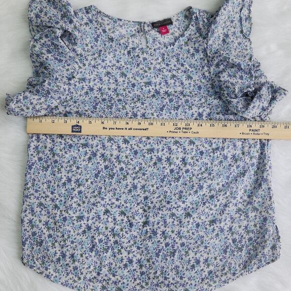 Vince Camuto -272‎ Flutter Sleeve Floral Blouse white blue Women's Small - Picture 6 of 7